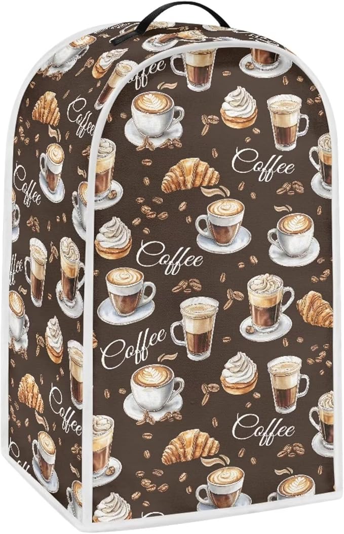 Coffee Bread Print Blender Dust Cover for Stand Mixer or Coffee Maker Appliance Anti Fingerprint Polyester Dust Proof Stain Resistant Blender Cover for Home Kitchen