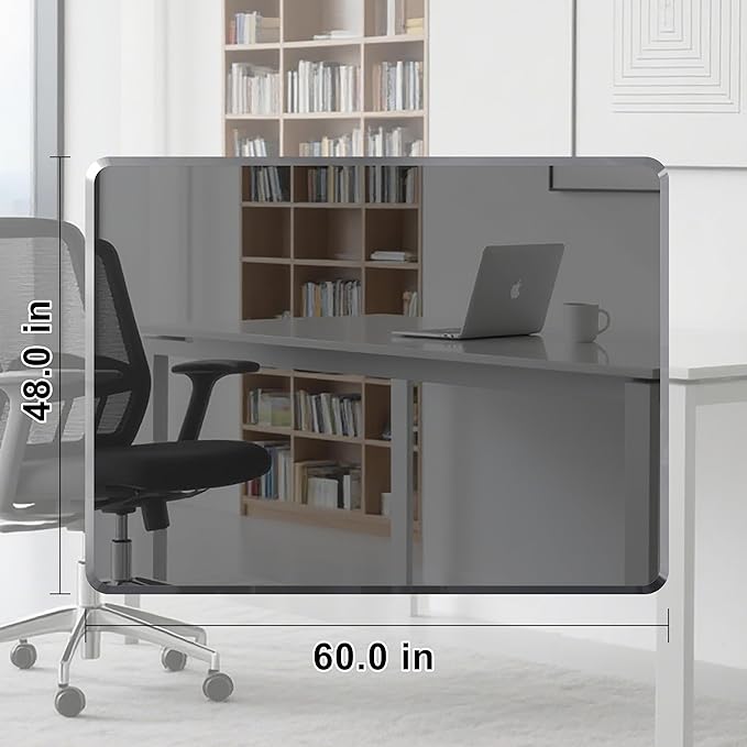 Beveled Edge Irregular Office Chair Mat for Carpet or Hardwood Floor Crystal Grey 48" x 60" for a Smooth Glide and Easy Roll On/Off, Heavy Duty and Non-Slip Floor Chair Mat