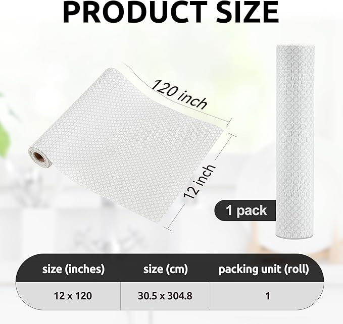 RAY STAR 12X120 Inch Shelf Liner for Kitchen Cabinets, Non-Adhesive Cabinet Liner Washable, PVC Drawer Liner for Dresser Non-Slip Bathroom (White Circle)(1 Roll)