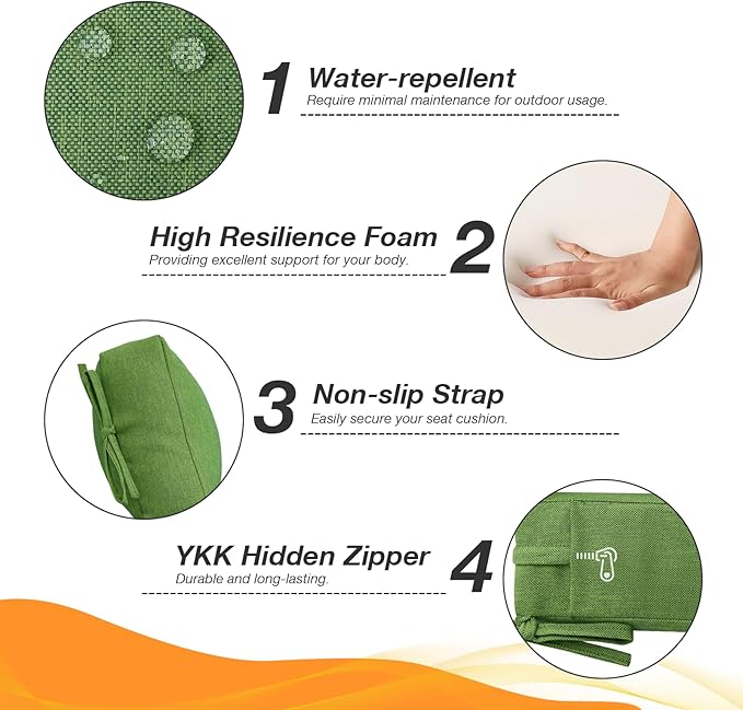 Outdoor High Back Chair Cushion Seat Pads, 44 x 21 Inch Water-Repellent & Fade-Resistant Patio Furniture Cushions with Ties for Adirondack, Rocking Chairs, Lawn Green