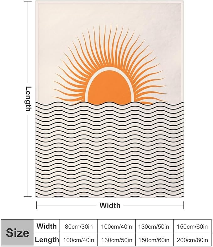 Abstract Sunset Throw Blanket, Boho Mid Century Geometric Minimalist Aesthetic Wave Sunrise Soft Warm Blankets for Couch Bedroom Sofa Office, 60"x80"