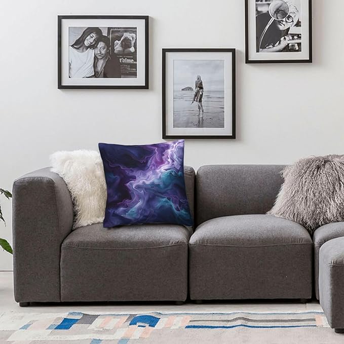 Purple Teal Turquoise Galaxy Nebulous 20x20 inches Throw Pillow Covers Cozy Square Pillowcases Home Decor for Bed Couch Sofa Office Living Room Cushion Covers