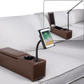 Sofa Armrest with Cup Holder, PU Leather Multifunctional Couch Arm Rest Insert, Removable Couch Caddy with Storage, Equipped with LED Reading Light & Wireless Charge Stand