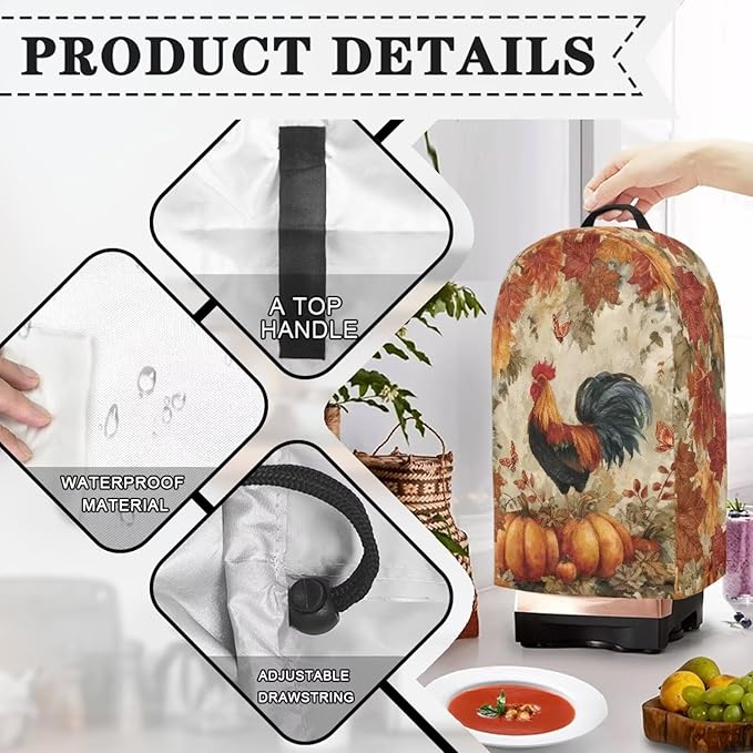 Pumpkins Rooster Blender Cover Turtle Coffee Maker Cover Dust Protection Appliance Covers for Kitchen Counter Anti Fingerprint Polyester Autumn Harvest Pattern