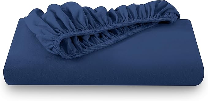 Bare Home Flannel Fitted Bottom Sheet 100% Cotton, Velvety Soft Heavyweight - Double Brushed Flannel - Deep Pocket (King, Dark Blue)