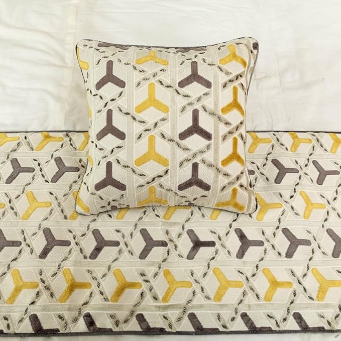 The HomeCentric King/Queen/Twin Grey & Yellow Designer Twin 53"x18" Bed Runner with 2 Pillow Cover, Beaded Bed Scarf on Velvet Fabric - Tripod