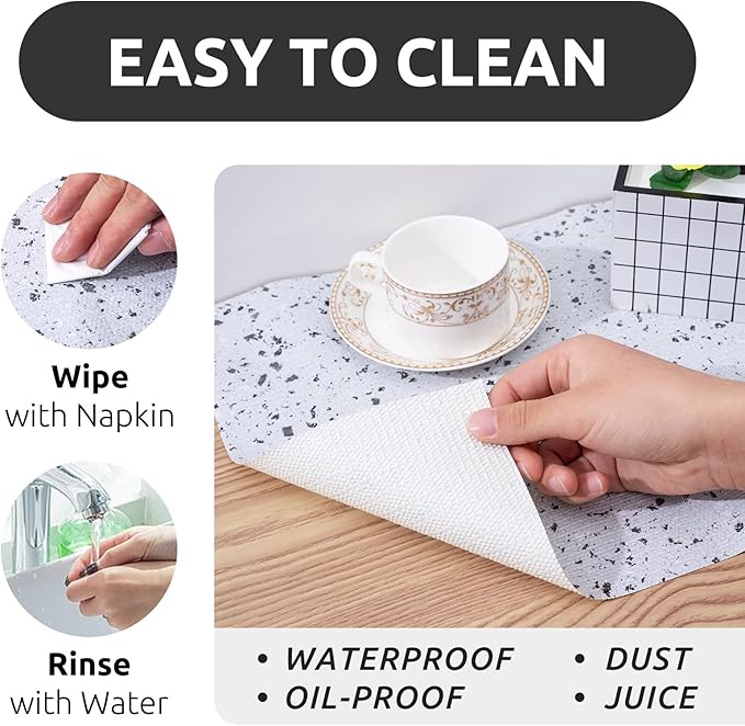 RAY STAR 12X120 Inch Shelf Liner for Kitchen Cabinets, Non-Adhesive Cabinet Liner Washable, PVC Drawer Liner for Dresser Non-Slip Bathroom (Stone)(2 Roll)