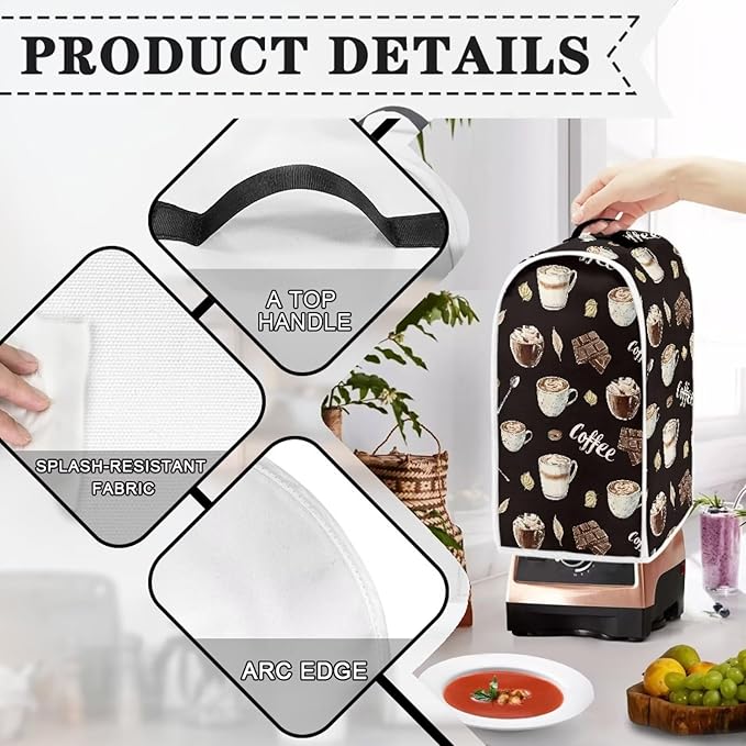 Coffee Chocolate Print Blender Dust Cover, Stand Mixer or Coffee Maker Appliance Cover, Anti Fingerprint Polyester Dust Proof Stain Resistant Blender Cover for Home Kitchen