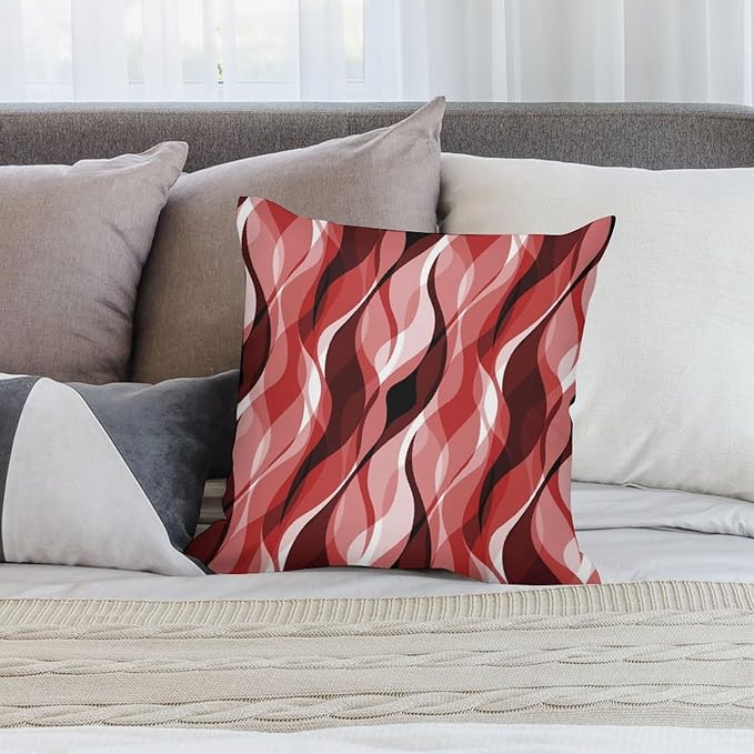 Red Throw Pillow Covers Modern Abstract Ombre Red Striped Decorations for Bedroom Living Room Farmhouse Sofa Pillows Bed Couch 12x12 Inch