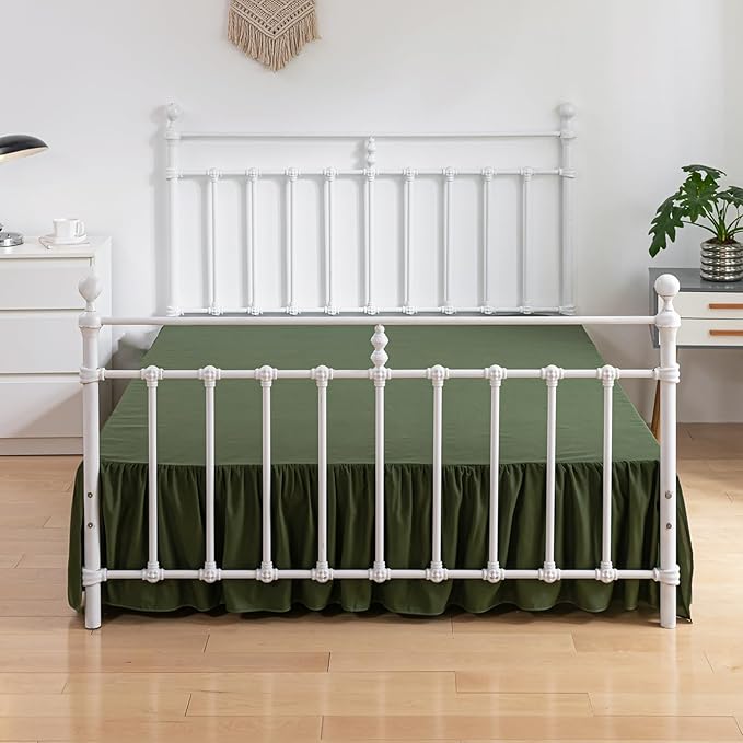 Bed Skirt Full Size Ruffled Bed Skirts with Split Corners, 12 Inch Drop Dust Ruffle Bed Skirt with Platform, Green, Full - 12" Drop