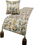 The HomeCentric King/Queen/Twin Grey & Yellow Decorative CA King 86"x18" Bed Runner with Pillow Cover, Peacock, Quilted & Tassels Bed Scarf on Satin Fabric - Peacock Swag