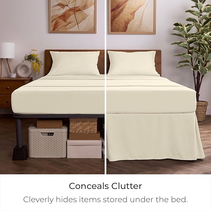Mellanni Bed Skirt King Size - Bed Skirting - 15-Inch Tailored Drop Pleated Dust Ruffle - Hotel Luxury Bedding - Wrinkle, Fade, Stain Resistant - 1 Bedskirt (King, Golden Ivory)