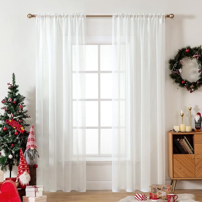 MIULEE Ivory Window Sheer Curtains for Bedroom Living Room Solid Elegant Net Drapes 2 Panels Width 42 x Length 84 Inches