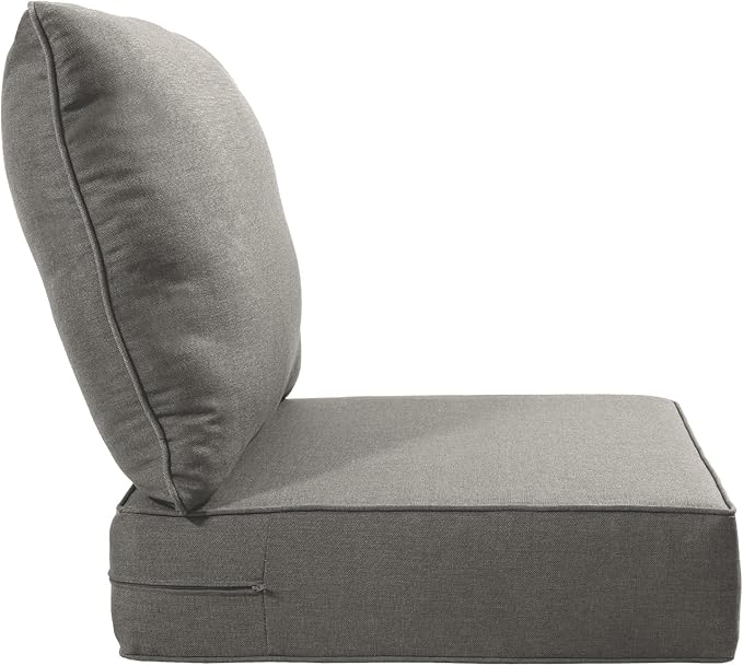 Luxury 22x24/22x25 6-Inch Outdoor Deep Seat Cushions Set of 6 - Comfortable Patio Zipper Chair Cushion for Outside Wicker Dining Rocking Swivel Chairs Loveseat Couch Sectional Sofa - Grey