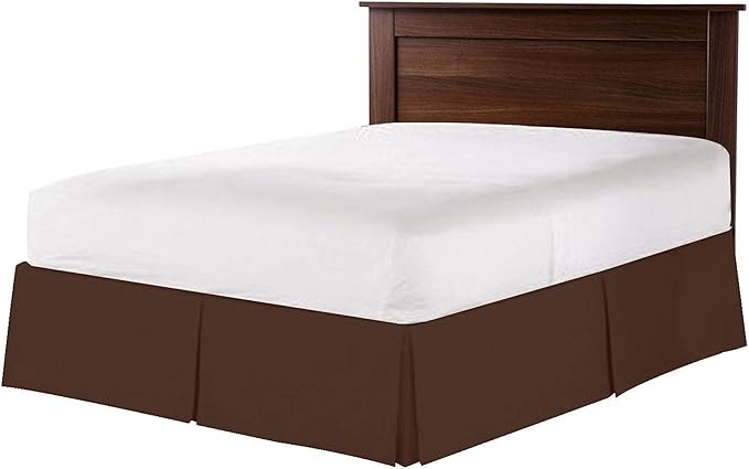 Bed Skirt - 100% Cotton 800 Thread Count Box Pleated Bed Skirt - Luxury Pleated Dust Ruffle, Hotel Quality Modern Bed Skirt, Easy Fit with 12 Inch Tailored Drop, King XL, Chocolate
