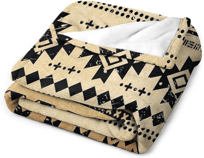 Tribal Aztec Throw Blanket, Southwestern Native Blanket, Vintage Ethnic Abstract Geometric Print Throws Cover for Couch Chair Sofa Bed Outdoor Beach Travel 30"x40"