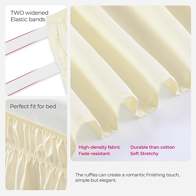 RIMELA Butter Yellow Bed Skirt Queen Size 15 Inch Drop, Elastic Bed Skirting for Bed Base and Frame, Bedding Dust Ruffle Easy to Install, Lightweight Comforter Set with Wrap Around Adjustable Bedskirt