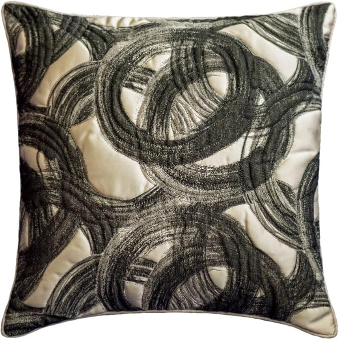 The HomeCentric King/Queen/Twin Black Decorative Twin 53"x18" Bed Runner with 2 Pillow Cover, Circle, Rings, Quilted Bed Scarf on Jacquard Fabric - Circlewise