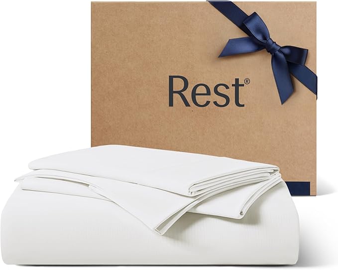 REST® Evercool®+ Starter Sheet Set, Full Size, White, Breathable Bed Sheet for Hot Sleeper and Night Sweats, with Pillowcases, Ionic+ Self-Cleaning Silver Yarn for Sensitive Skin, 3PCS No Flat Sheet