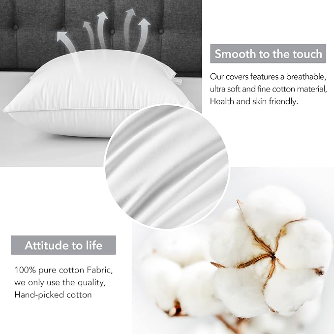 FAVRIQ 24 x 24 Pillow Inserts - 24 Inch Decorative Square Sofa Throw Pillow with 100% Cotton Cover - White Pack of 2