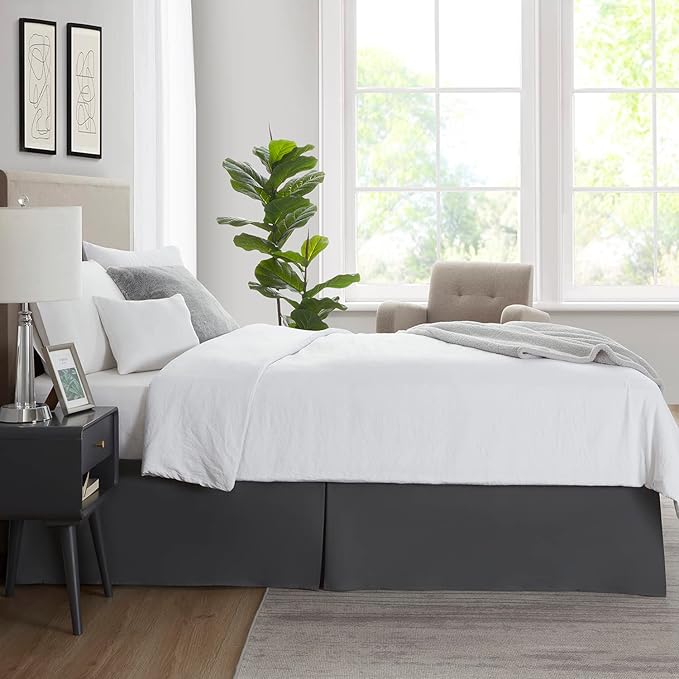 Nestl Dark Gray Bed Skirt Cal King Size - Cal King Bed Skirt 14 Inch Drop - Brushed Microfiber Bed Skirts - Hotel Quality Pleated Bed Skirt - Shrinkage & Fade Resistant
