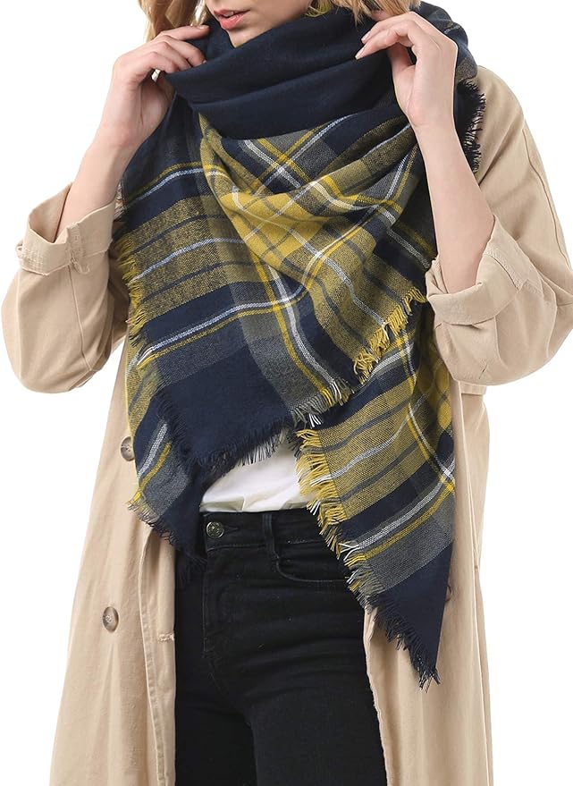 American Trends Women's Cozy Warm Winter Fall Blanket Scarf Stylish Soft Chunky Checked Giant Scarves Shawls