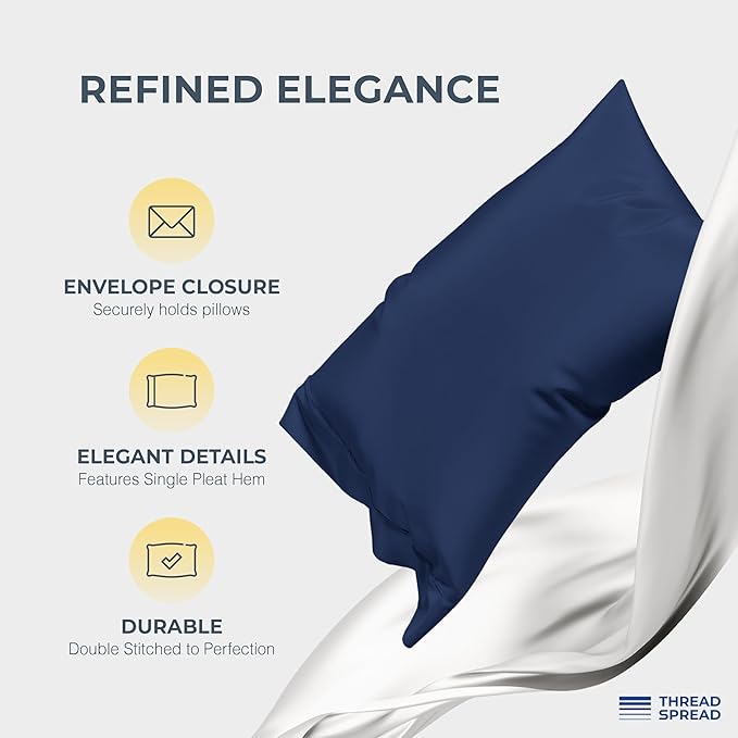 THREAD SPREAD 100% Egyptian Cotton Sheets Queen Size - 1500 Thread Count 4 PC Queen Sheet Set Egyptian Cotton, Sateen Luxury Sheets Queen Size, High Thread Count Sheets, 17" Deep Pocket - Navy Blue