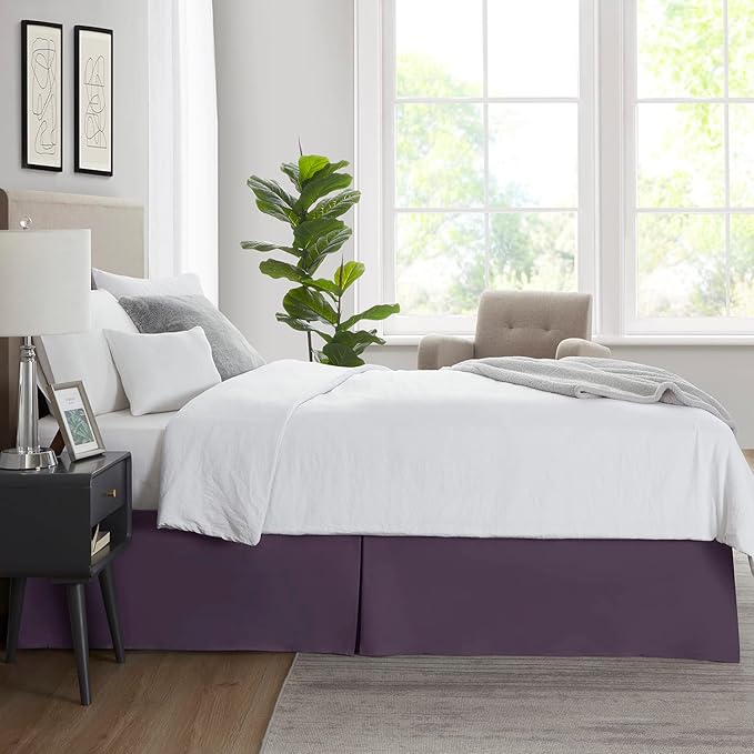 Nestl Dark Purple Full Bed Skirt - Full Size Bed Skirt 14 Inch Drop - Brushed Microfiber Bed Skirts - Hotel Quality Pleated Bed Skirt - Shrinkage & Fade Resistant