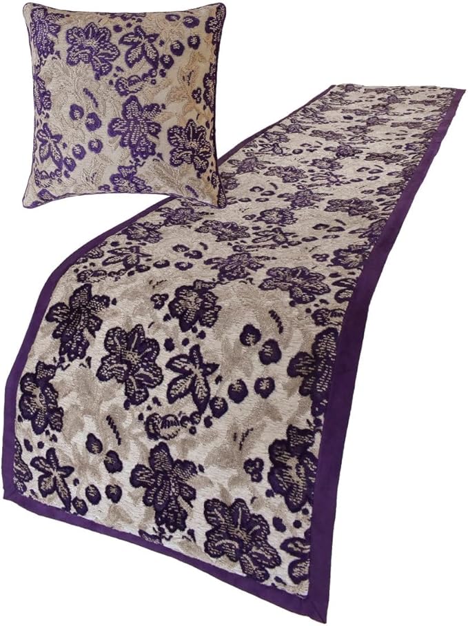 The HomeCentric King/Queen/Twin Purple Decorative Queen 74"x18" Bed Runner Without Pillow Cover, Floral, Velvet Bed Scarf on Velvet Fabric - Plum Petal
