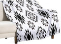 Boho Throw Blanket, Black and White Native Blankets, Vintage Tribal Aztec Printed Flannel Blanket for Chair Bed Sofa Couch 50"x60"