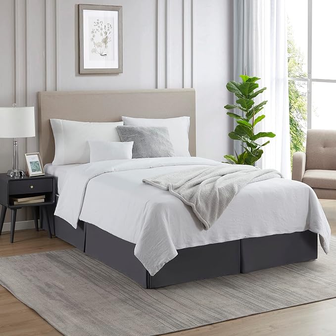 Nestl Dark Gray Bed Skirt Cal King Size - Cal King Bed Skirt 14 Inch Drop - Brushed Microfiber Bed Skirts - Hotel Quality Pleated Bed Skirt - Shrinkage & Fade Resistant