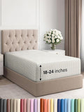 Extra Deep Twin XL Fitted Sheet - Hotel Luxury Single Fitted Sheet Only - Easily Fits 18 inch to 24 inch Mattress - Ultra Soft, Wrinkle Free w/Extra Deep Pockets - Breathable & Comfy - Beige Stripes