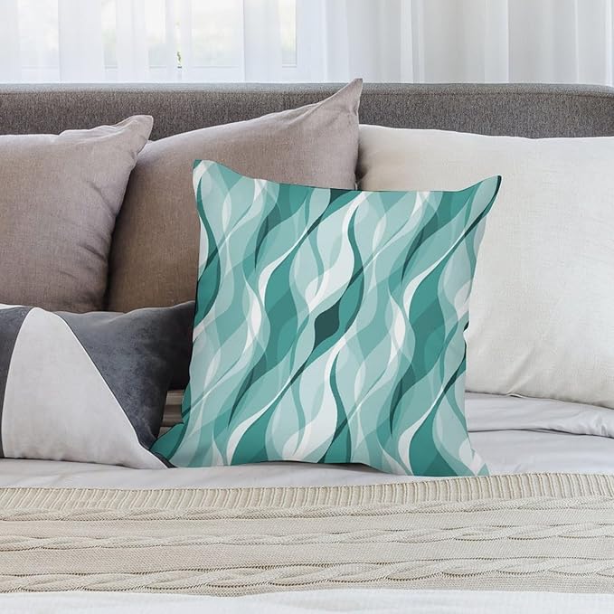 Teal Throw Pillow Covers Abstract Turquoise and Grey Striped Decorations for Bedroom Living Room Farmhouse Sofa Pillows Bed Couch 20x20 Inch