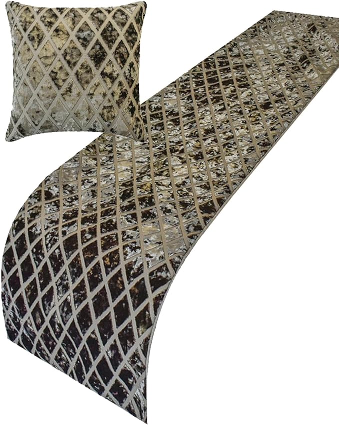 The HomeCentric King/Queen/Twin Grey Decorative Bed Runner King 90"x18" Bed Runner Without Pillow Cover, Diamond Pattern, Velvet Cut Bed Scarf on Velvet Fabric - Grey Velvet Verve