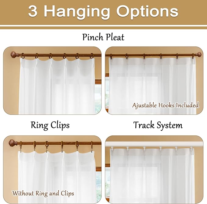 White Pinch Pleated Curtains 126 Inch Length 10.5 FT Tall Curtains for Living Room Airy Breathable Light Filtering Sheer Pleat Drapes 126 Inches Long with Hooks, White, 42"W x 126"L, 2 Panels