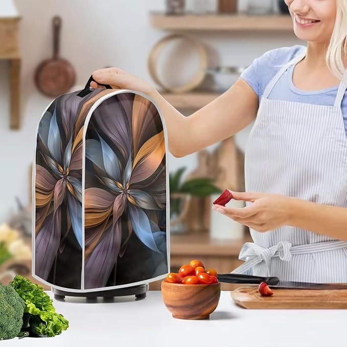 Brown Flower Blender Cover Dust Proof Washable Small Appliance Cover, Durable Foldable Dust Cover Kitchen Decorations for Blender Food Processor juicer