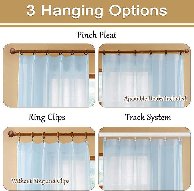 Light Blue Sheer Pleated Curtains 84 Inch Length for Kids Room Soft Touch Airy Breathable Tree Branch Textured Light Filter Pinch Pleat Drapes with Ajustable Hooks, Sky Blue, 42"W x 84"L, 2 Panels