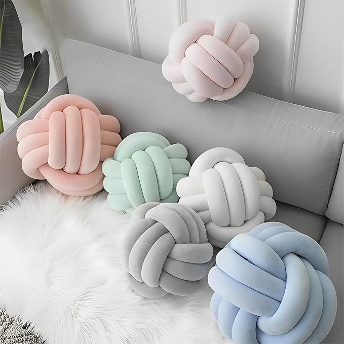 Knot Ball Pillows, Round Throw Pillow Cushion Home Decoration Soft Plush Pillow, Throw Knotted Ball Pillow Handmade Children Room Decoration Round Plush Toy Pillow (Light Blue,11"/28cm)