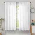 Simplebrand White Semi Sheer Faux Linen Textured Curtains 54 Inch Length 2 Panels Set, Rod Pocket Farmhouse Short Curtain Drapes for Dinning Small Windows Bathroom Bedroom, Each 40Wx54L in, White