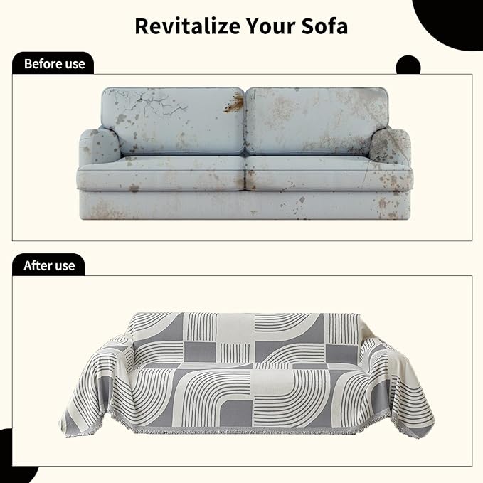 Boho Couch Cover Sofa Covers Washable, Chenille Couch Covers for 3 Cushion Couch Sofa Pet Friendly, Bohemian Sofa Slipcovers for Sectional Sofa, Loveseat, 2 3 4 Seater (91" x 150", Grey)