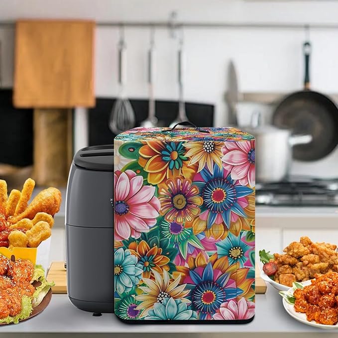 Dust Cover for Air Fryer and Extra Accessories, Dust Proof Easy to Clean Electric Appliance Cover With Pockets and Handle, Boho Flower