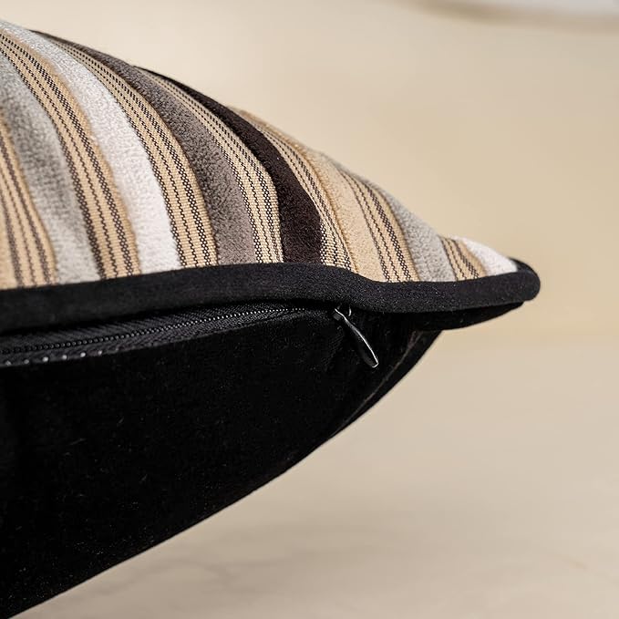 Yangest Black Striped Patchwork Throw Pillow Cover Gold Leather Cushion Cover Zippered Rectangular Pillowcase for Sofa Couch Bedroom Living Room Home Decoration, 12x20 Inch