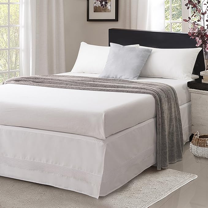 Valea Home Bed Skirt with Stitch on White Dust Ruffle with Split Corners, Durable Elegant Luxury Bedskirt King 14-inch Tailored Drop