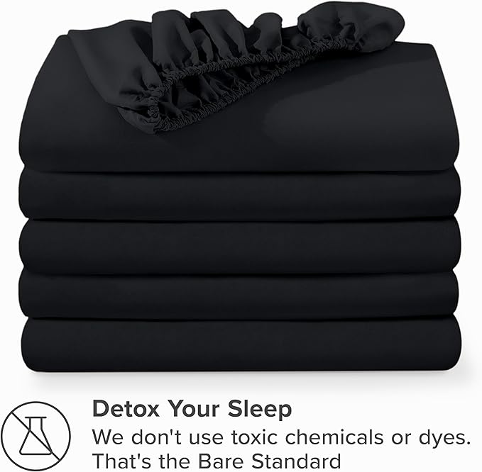 Bare Home 5-Pack Fitted Bottom Sheets Twin - Premium 1800 Ultra-Soft Wrinkle Resistant Microfiber - Deep Pocket (Twin, Black)
