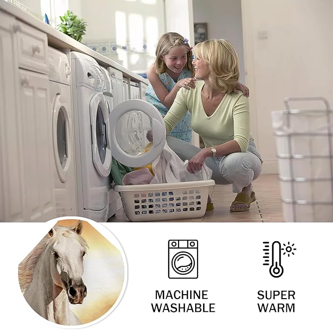 White Horse Throw Blanket for Couch, Super Soft Fuzzy Throws Warm Comfortable Plush Fleece Blanket, Fashion Decorative Flannel Fleece Blanket for All Season(50 x 60 in, White Horse& Sunset)