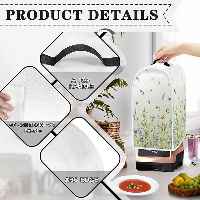 Butterfly Floral Print Blender Cover Dust Proof Washable Small Appliance Cover, Durable Foldable Dust Cover Kitchen Decorations for Blender Food Processor juicer