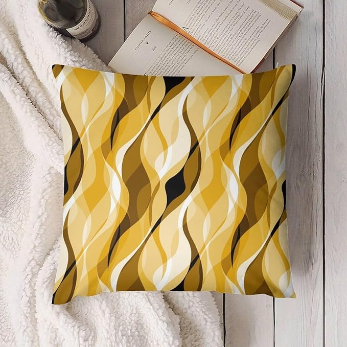 Yellow Throw Pillow Covers Abstract Ombre Yellow and Grey Striped Decorations for Bedroom Living Room Farmhouse Sofa Pillows Bed Couch 16x16 Inch