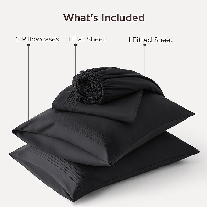 Bedsure Deep Pocket Full Size Bed Sheets Set - Fits Mattresses Up to 21 Inches Thick - 4 Piece GentleSoft Bed Sheets, Moisture Wicking, Soft & Cooling Bedsheet & Pillowcases, Easy & Secure Fit, Black