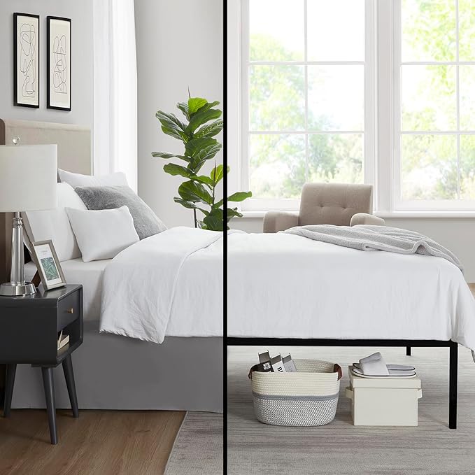 Nestl Grey Bed Skirt King Size - King Bed Skirt 14 Inch Drop - Brushed Microfiber Bed Skirts - Hotel Quality Pleated Bed Skirt - Shrinkage & Fade Resistant