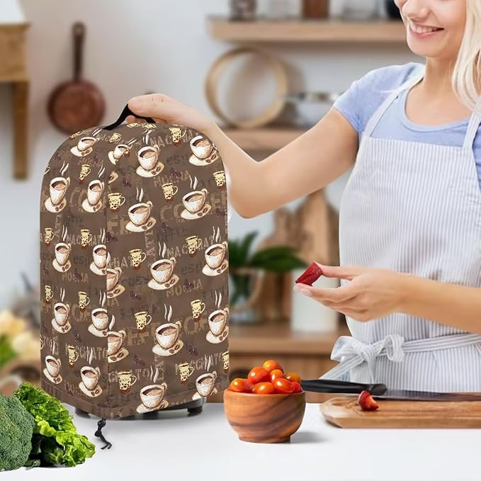 Coffee Cups Blender Cover Dust Proof Small Appliance Cover Foldable Dust Cover Kitchen Decorations for Blender Food Processor Juicer Brown